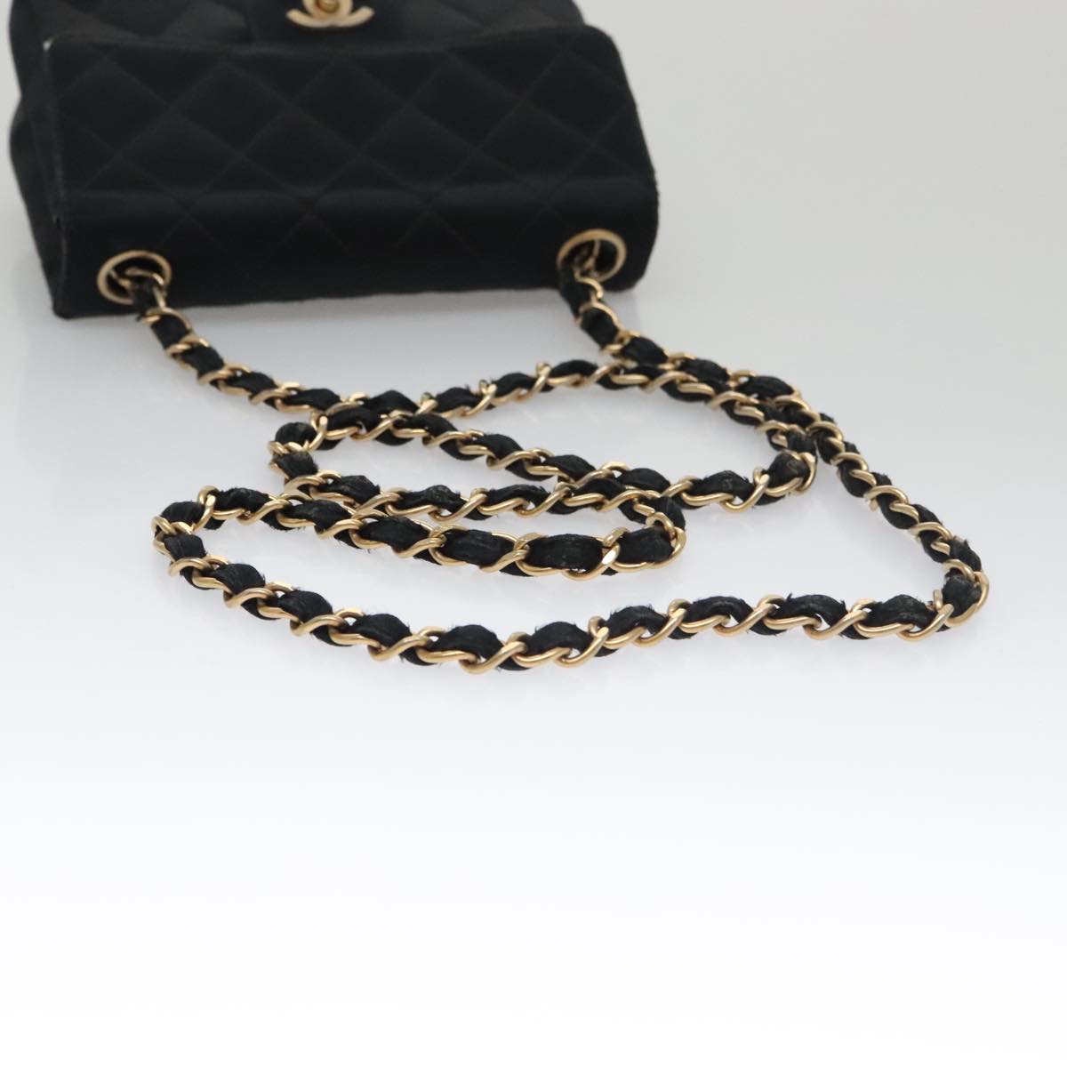 CHANEL Matelasse Chain Shoulder Bag Satin Black CC 106429