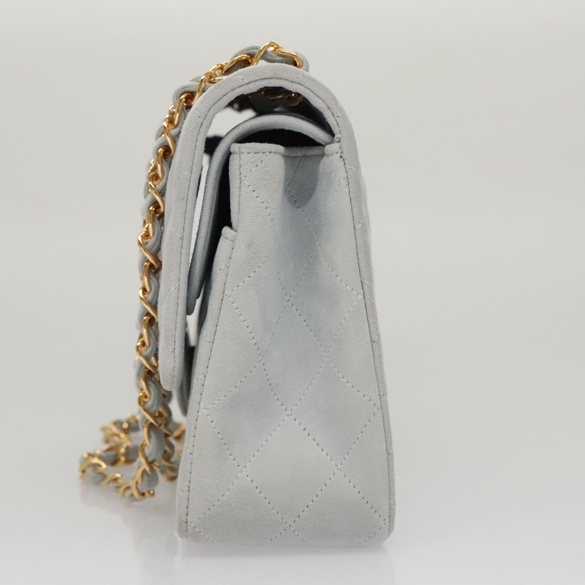 CHANEL Matelasse Chain Shoulder Bag Suede Light Blue Gold CC 106433A