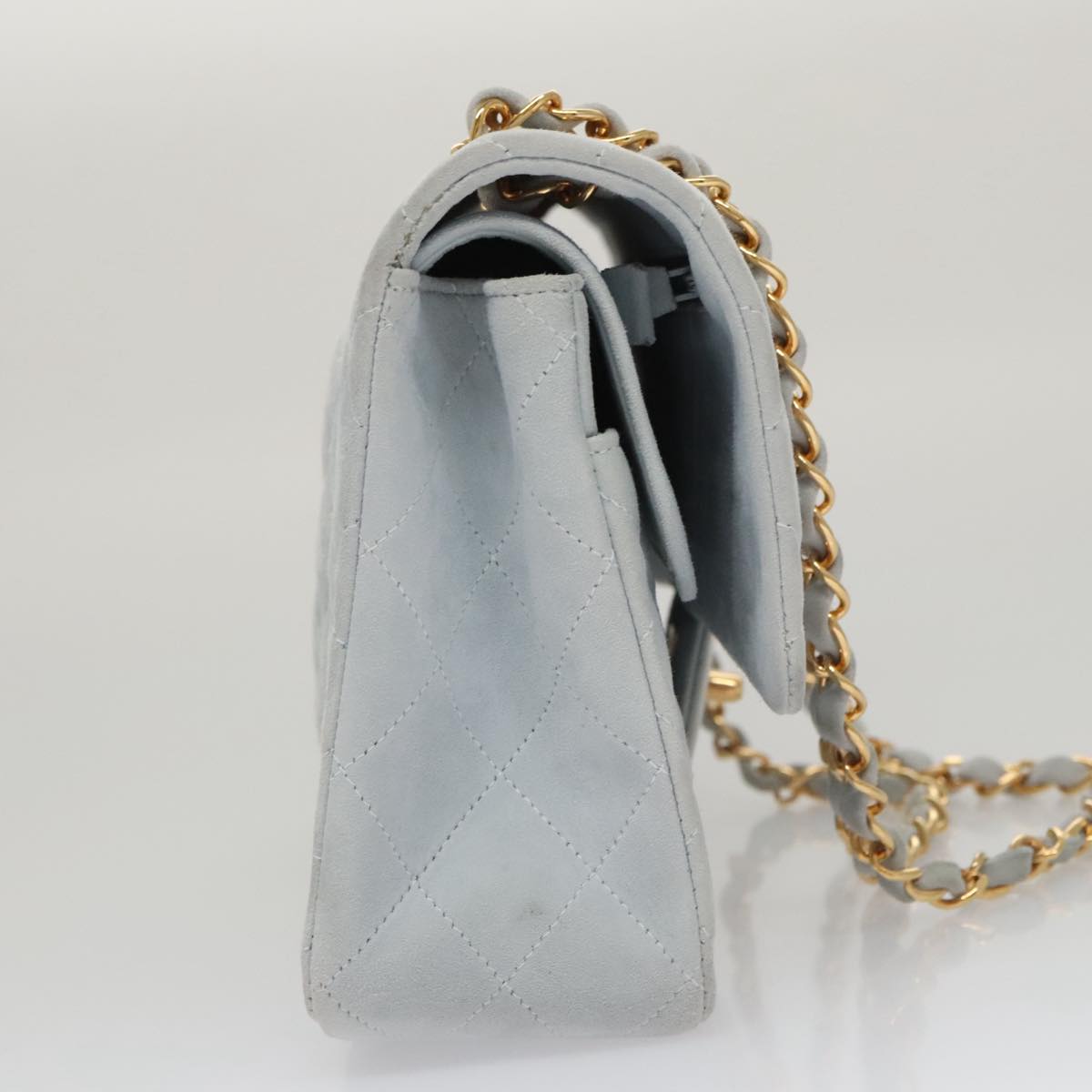 CHANEL Matelasse Chain Shoulder Bag Suede Light Blue Gold CC 106433A