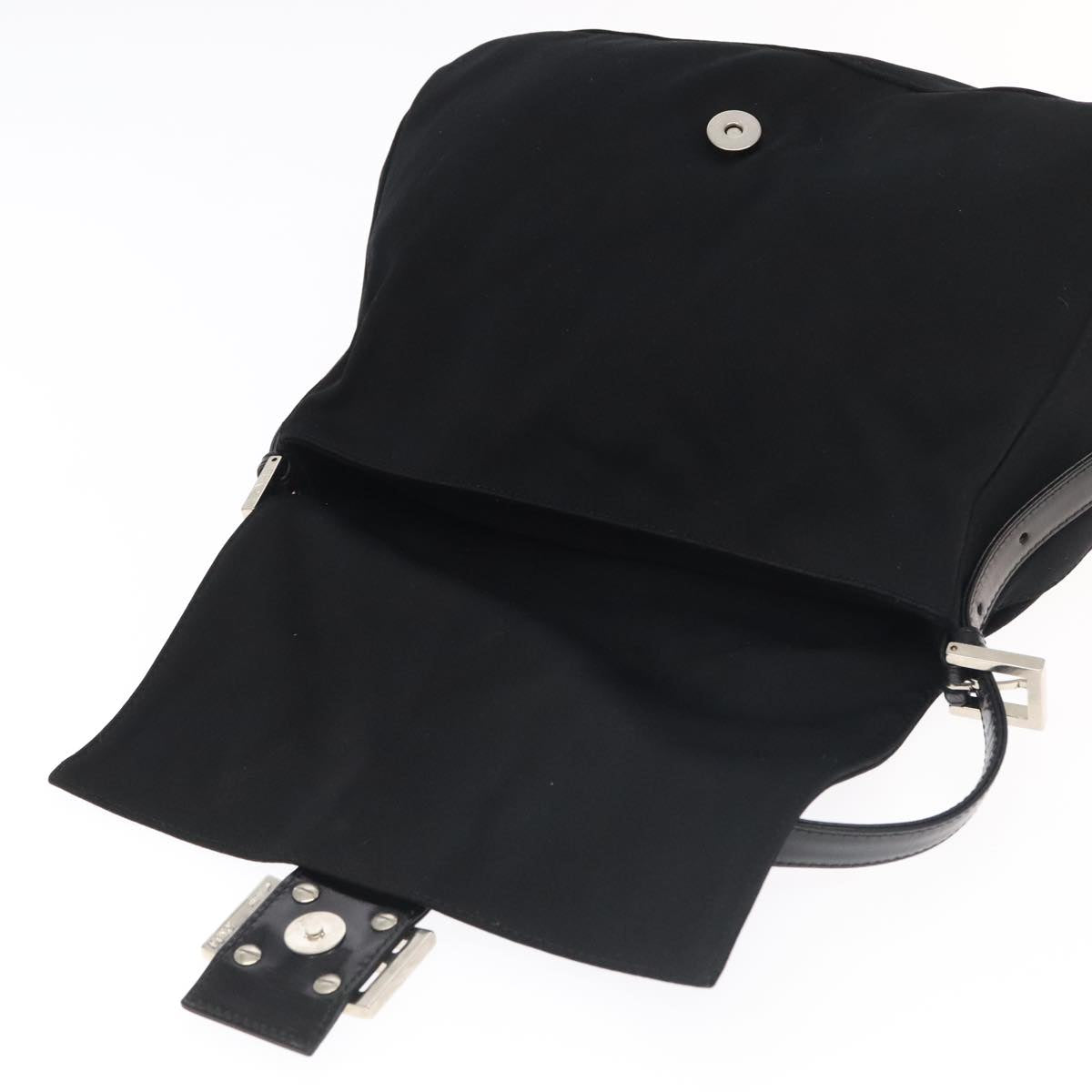 FENDI Mamma Baguette Shoulder Bag Nylon Black Silver 106524