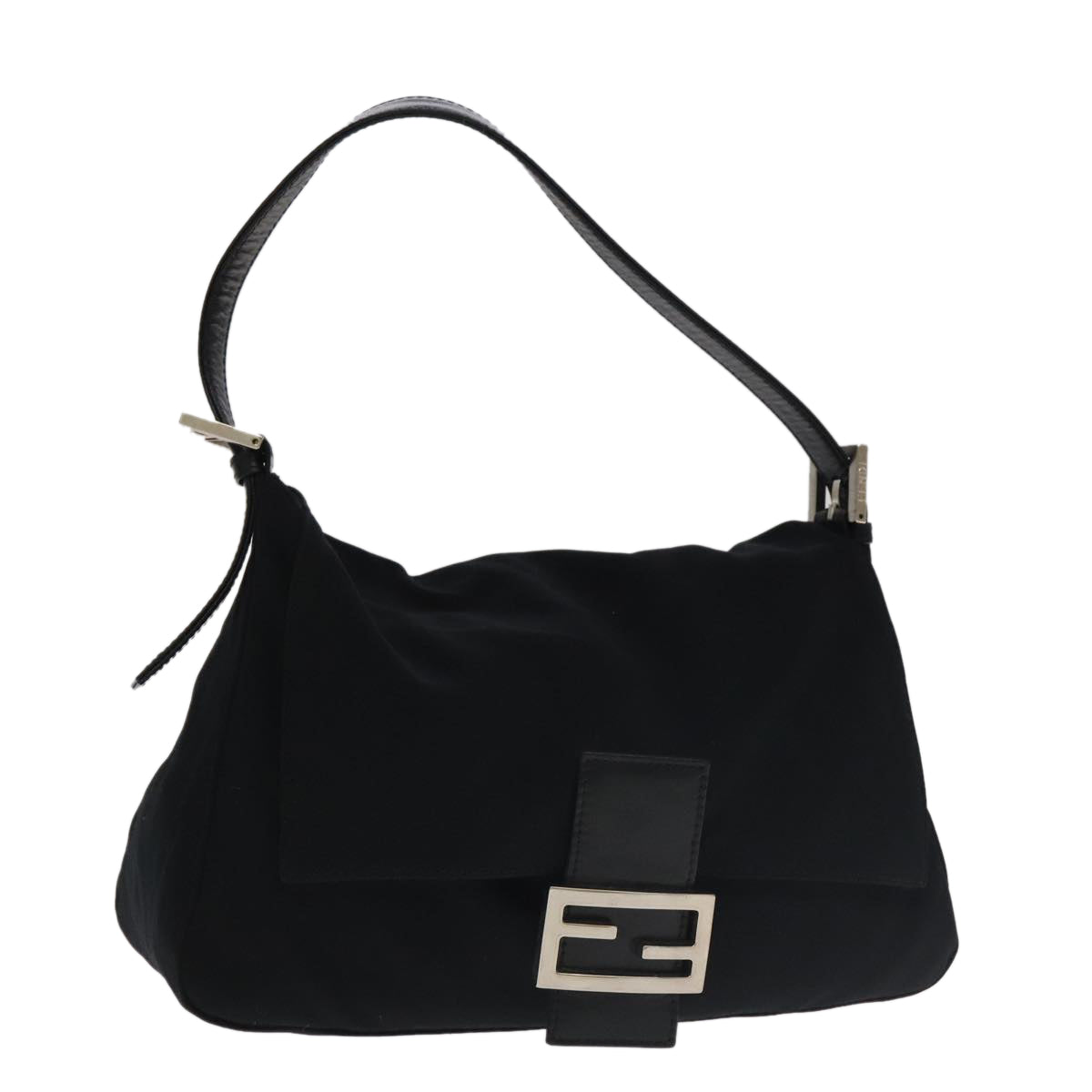 FENDI Mamma Baguette Shoulder Bag Nylon Black Silver 106524