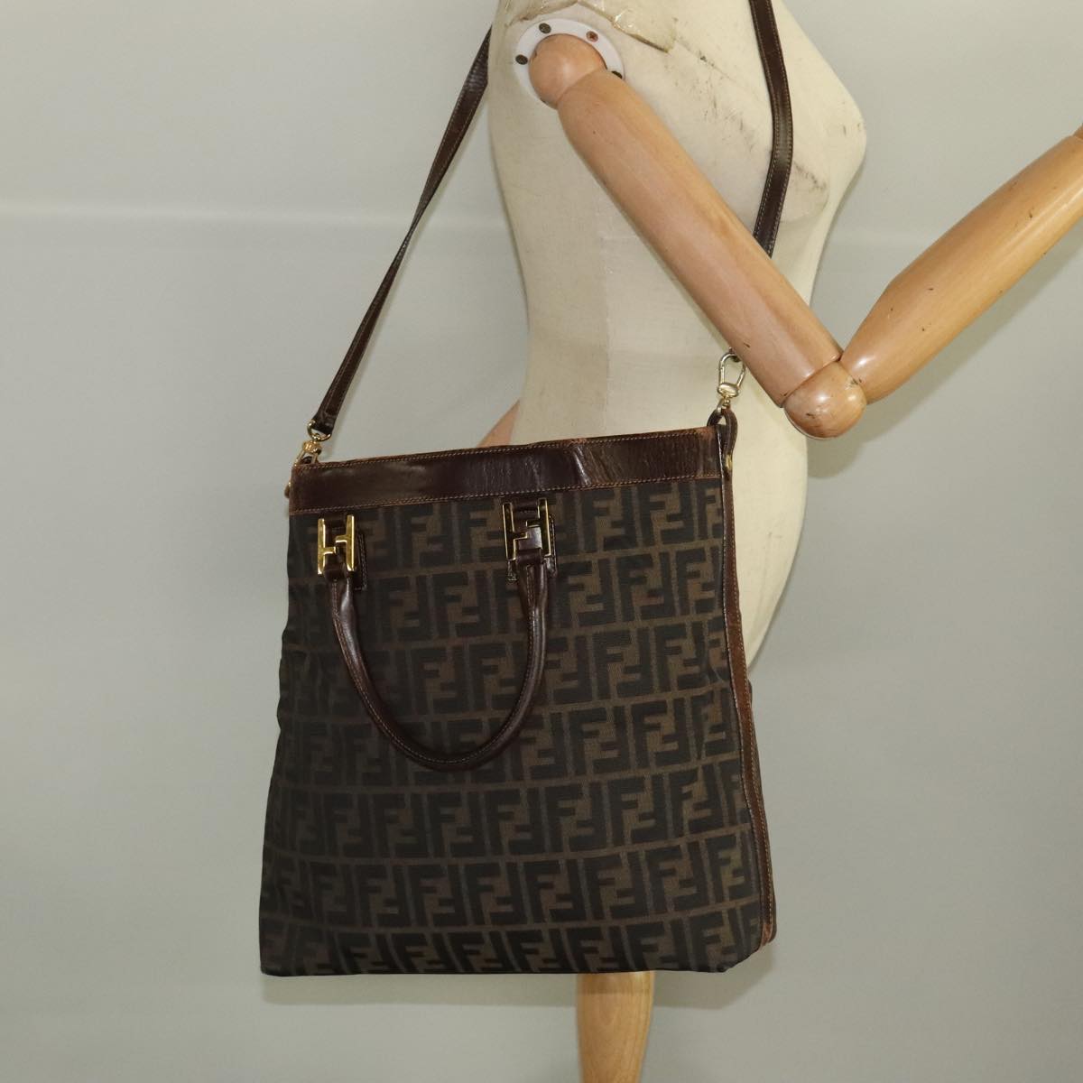 FENDI Zucca Canvas Hand Bag 2way Brown Black 106633