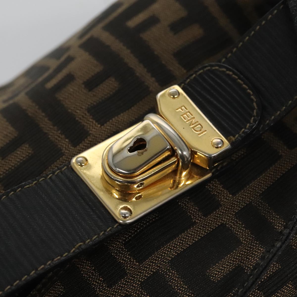 FENDI Zucca Canvas Vanity Pouch Brown Black Gold 106699