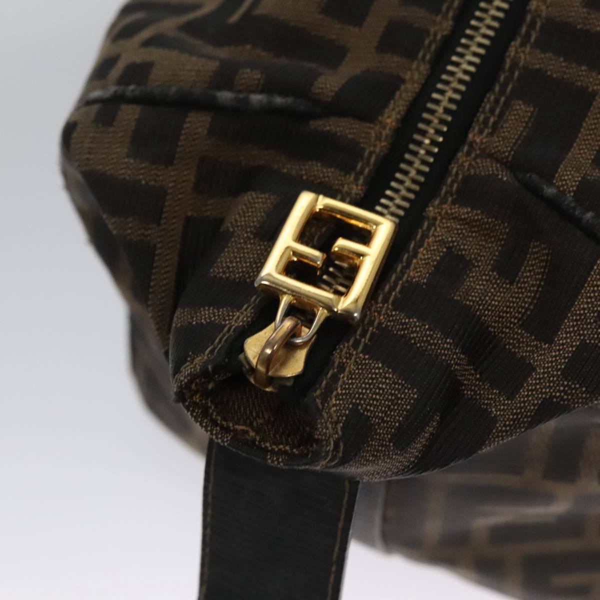 FENDI Zucca Canvas Vanity Pouch Brown Black Gold 106699