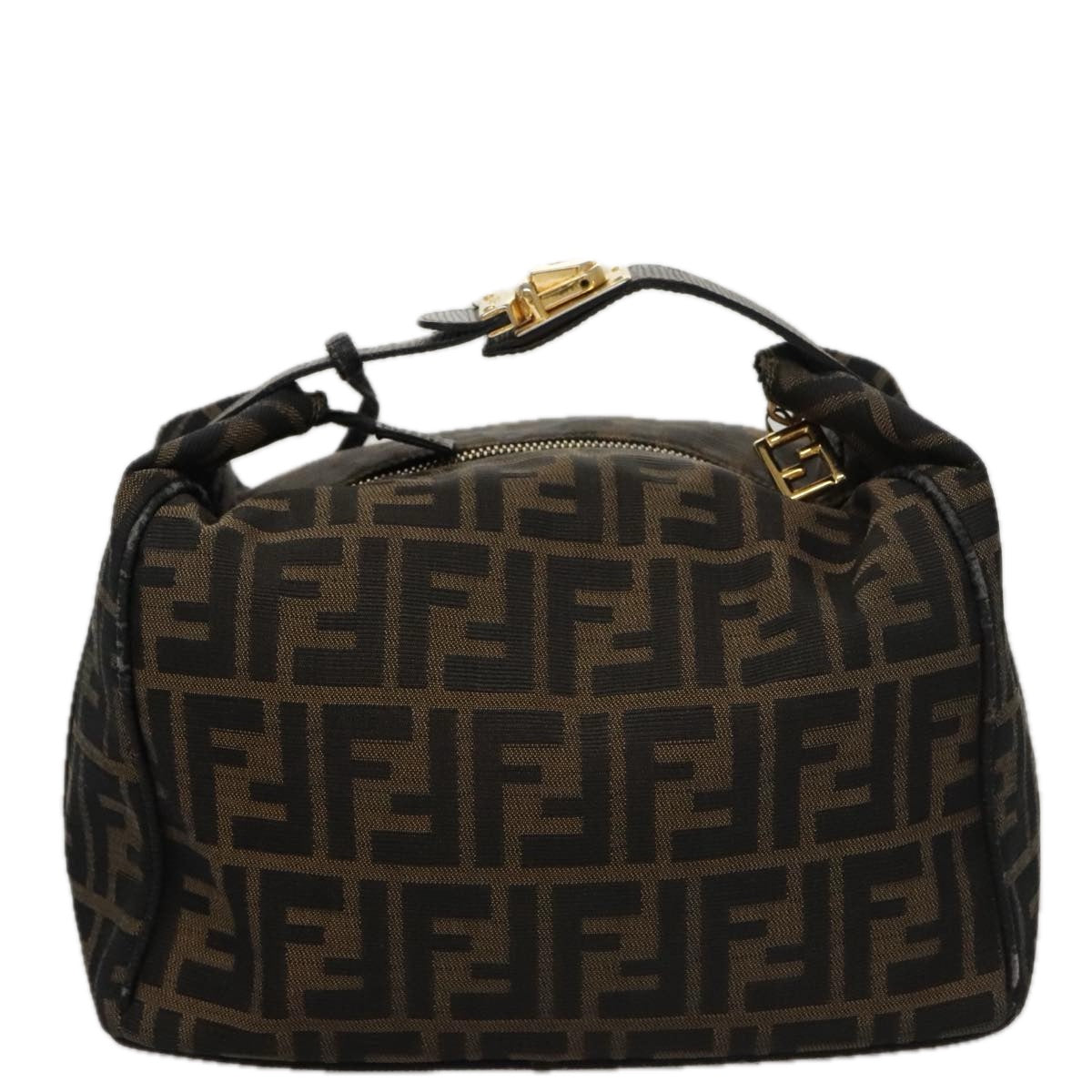 FENDI Zucca Canvas Vanity Pouch Brown Black Gold 106699