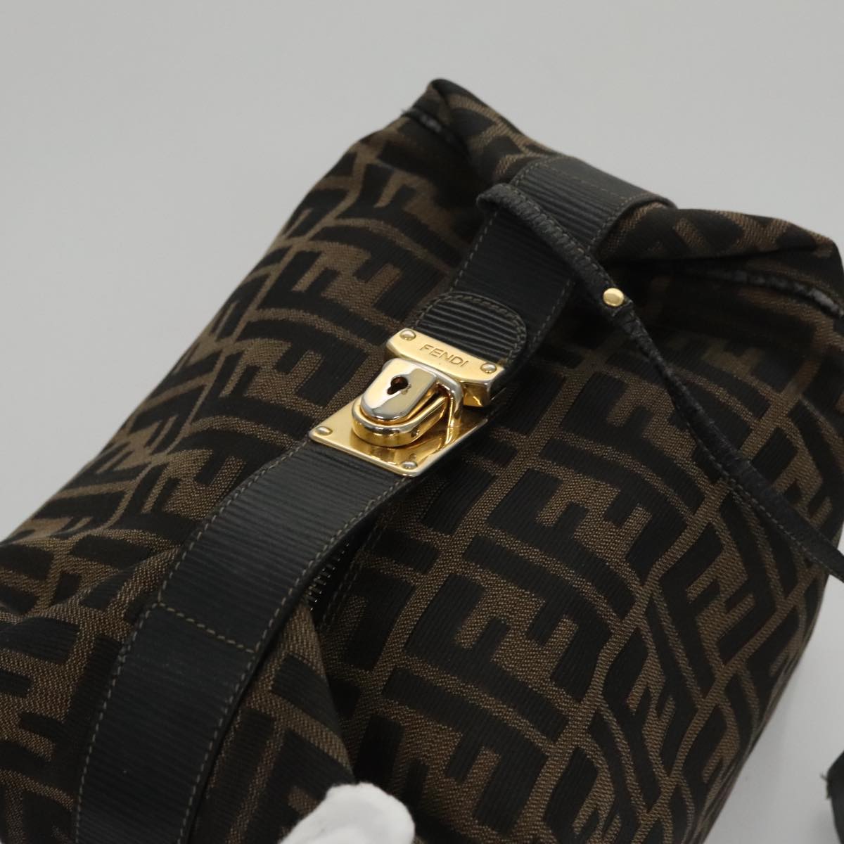 FENDI Zucca Canvas Vanity Pouch Brown Black Gold 106699