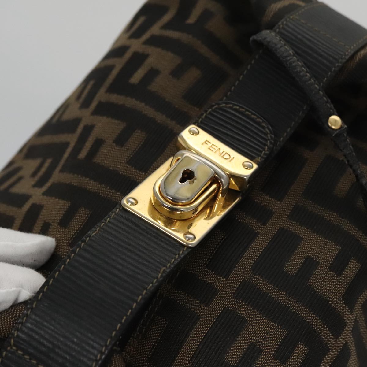 FENDI Zucca Canvas Vanity Pouch Brown Black Gold 106699