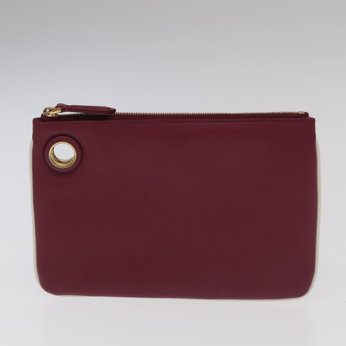 FENDI Triplet Clutch Bag Leather Brown Purple gold 106719