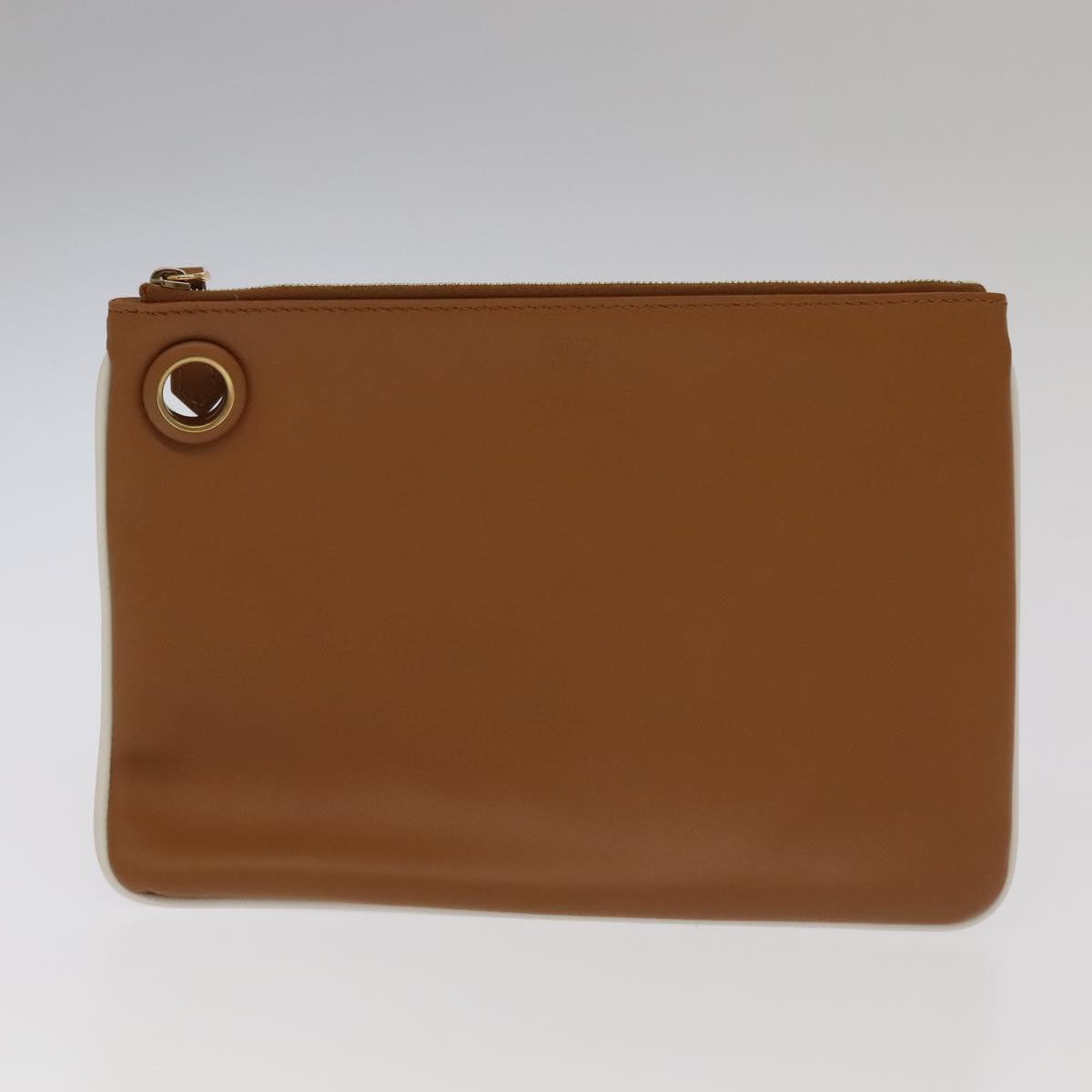FENDI Triplet Clutch Bag Leather Brown Purple gold 106719