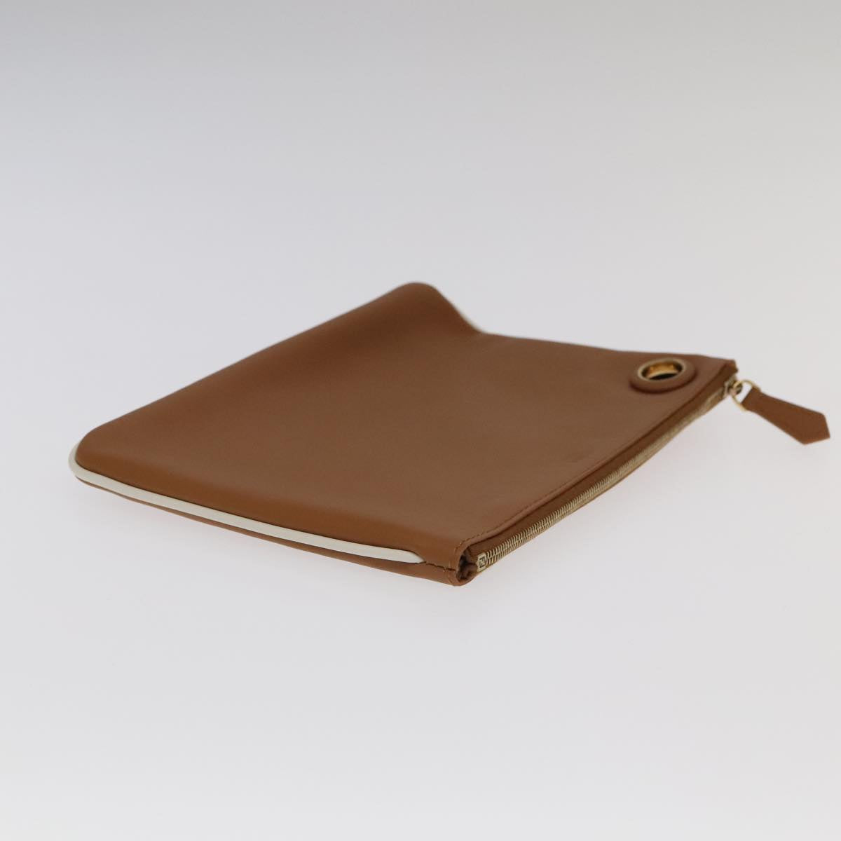 FENDI Triplet Clutch Bag Leather Brown Purple gold 106719