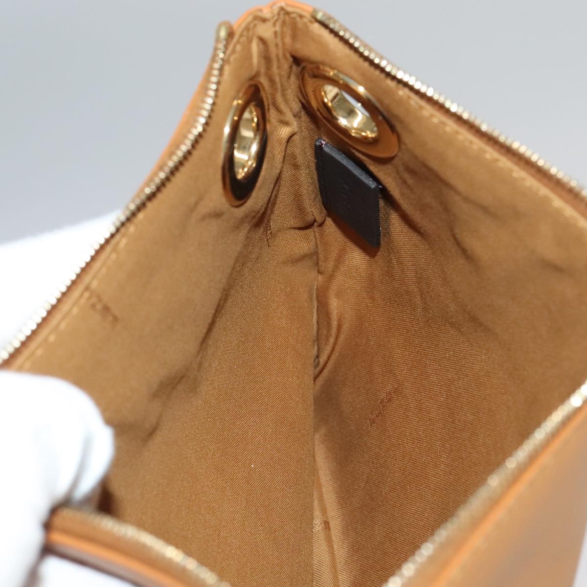 FENDI Triplet Clutch Bag Leather Brown Purple gold 106719