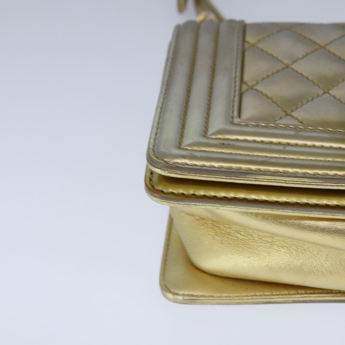 CHANEL Matelasse Chain Boy Chanel Shoulder Bag Patent Gold CC 106721A
