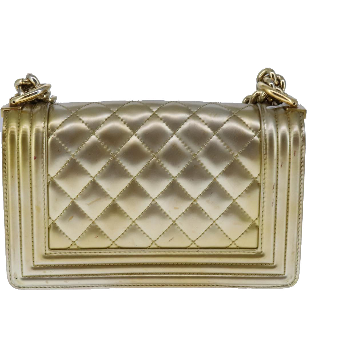 CHANEL Matelasse Chain Boy Chanel Shoulder Bag Patent Gold CC 106721A