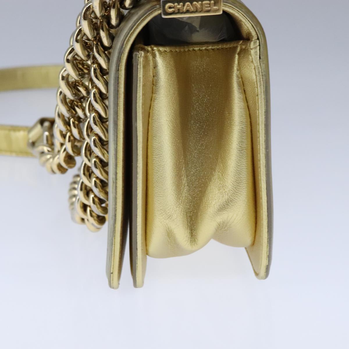 CHANEL Matelasse Chain Boy Chanel Shoulder Bag Patent Gold CC 106721A