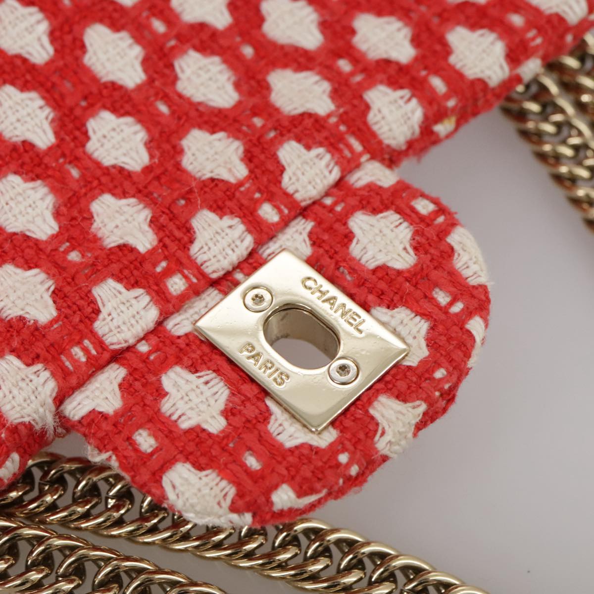 CHANEL Matelasse Chain Shoulder Bag Tweed Red CC 106727A