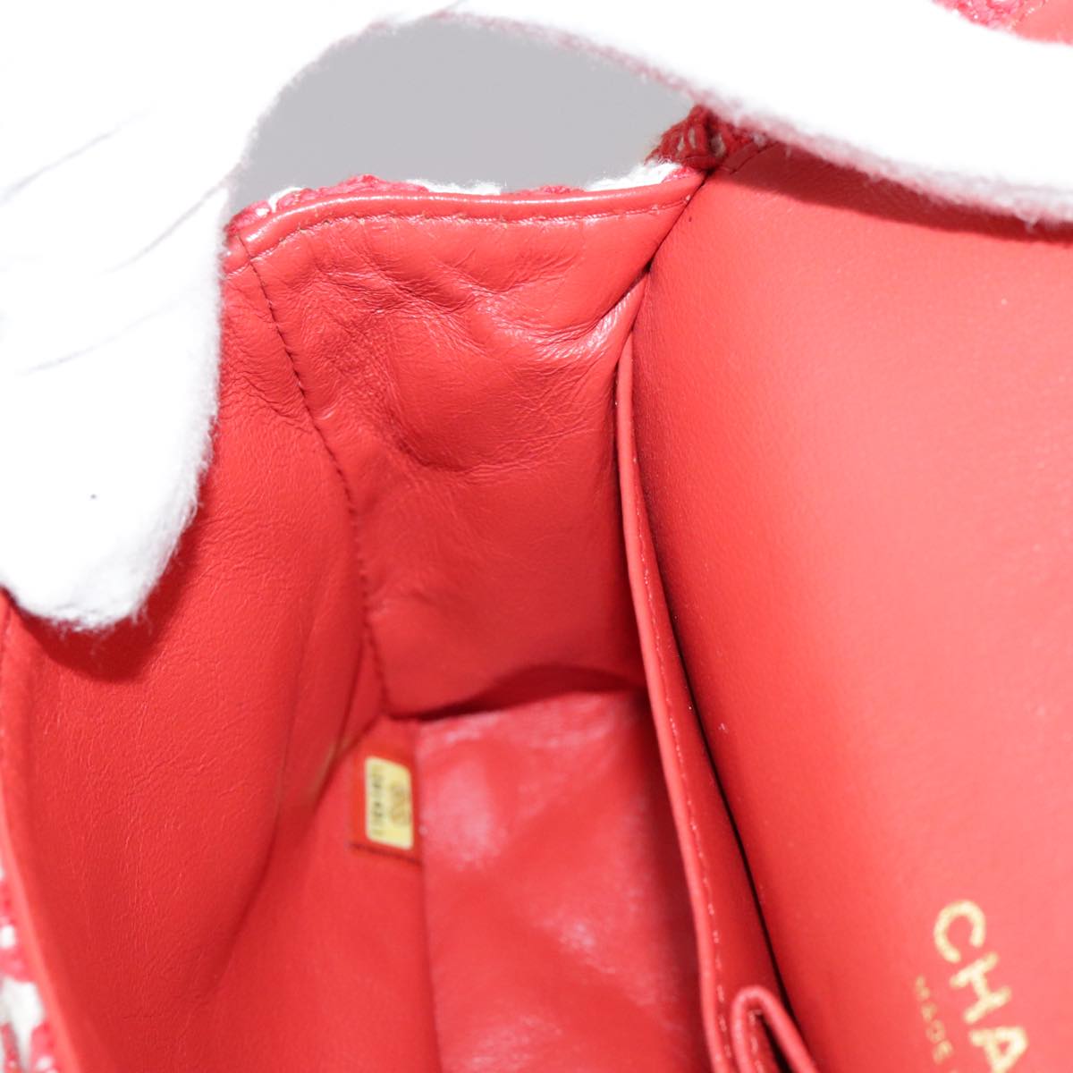 CHANEL Matelasse Chain Shoulder Bag Tweed Red CC 106727A