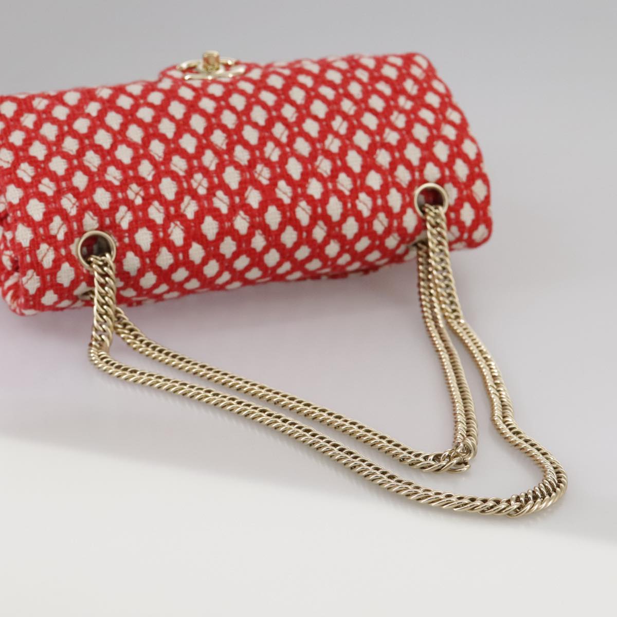 CHANEL Matelasse Chain Shoulder Bag Tweed Red CC 106727A