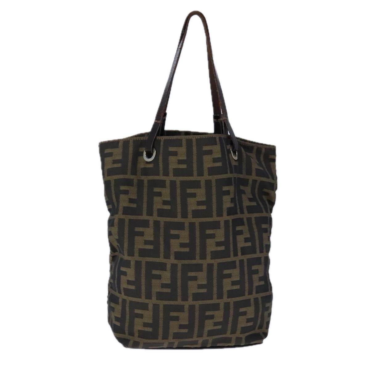 FENDI Zucca Canvas Tote Bag Brown Black Silver 106829