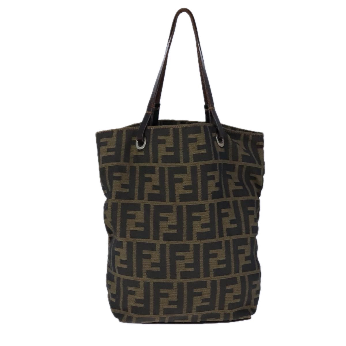 FENDI Zucca Canvas Tote Bag Brown Black Silver 106829