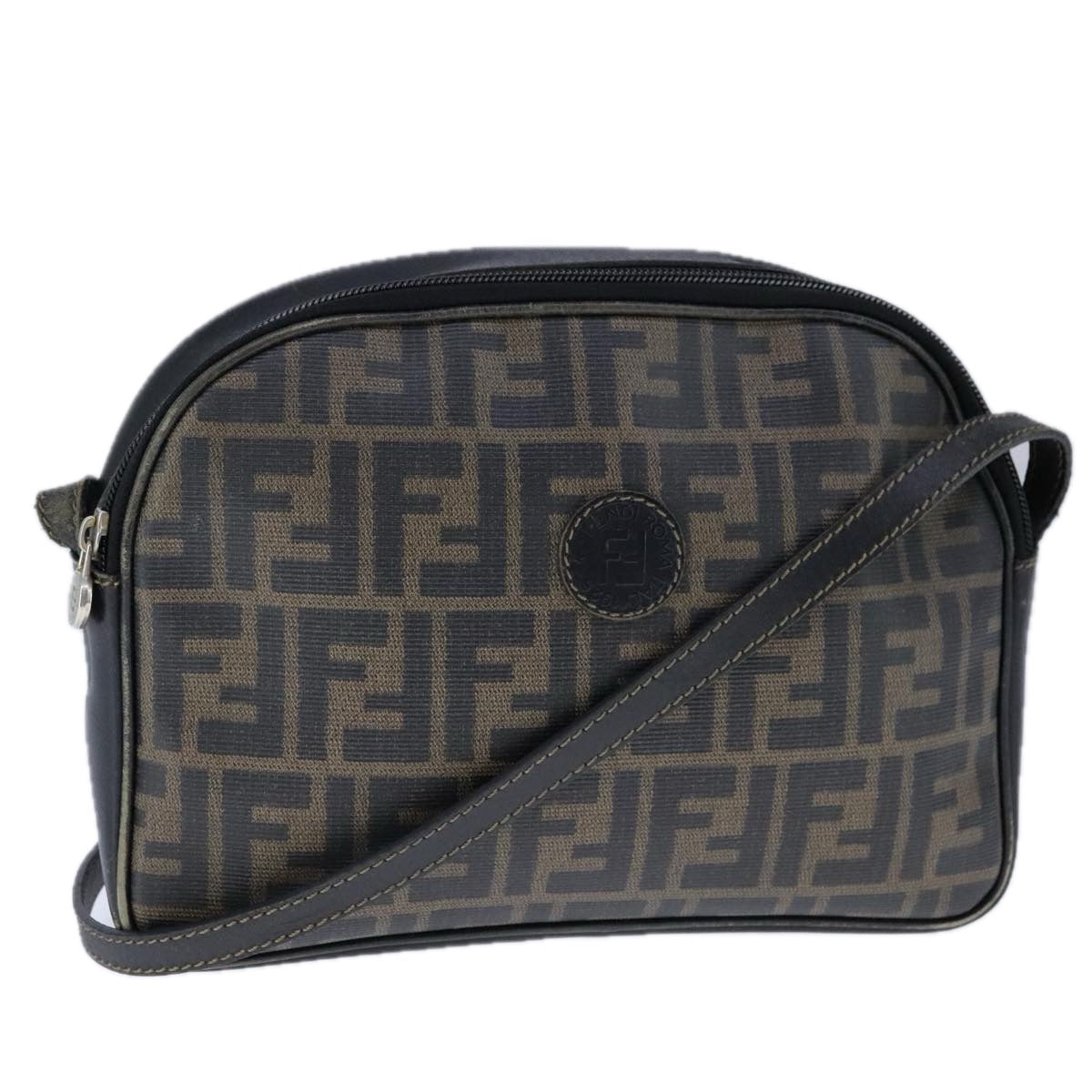 FENDI Zucca Canvas Shoulder Bag PVC Khaki Black Gold 106832