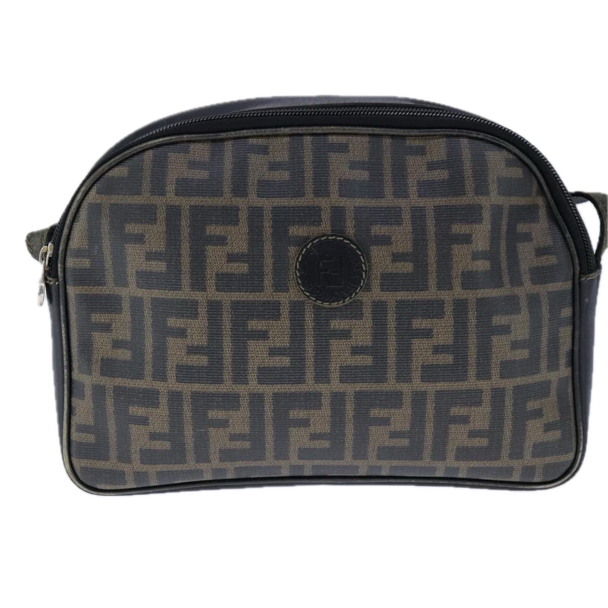 FENDI Zucca Canvas Shoulder Bag PVC Khaki Black Gold 106832