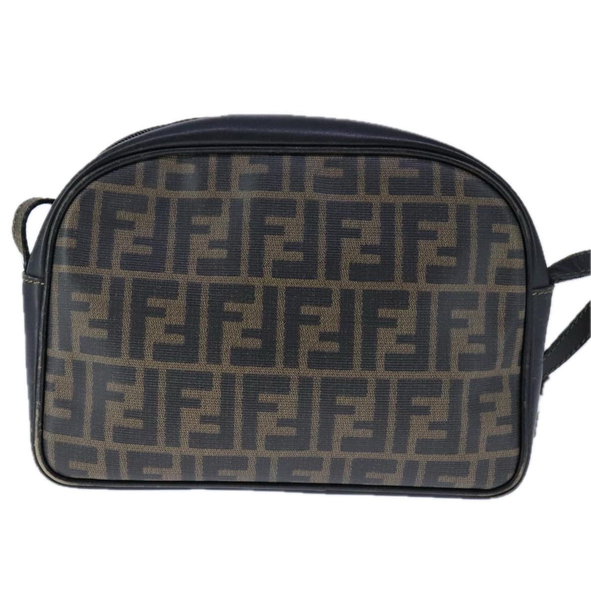 FENDI Zucca Canvas Shoulder Bag PVC Khaki Black Gold 106832