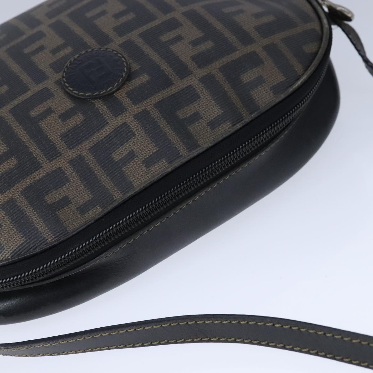 FENDI Zucca Canvas Shoulder Bag PVC Khaki Black Gold 106832