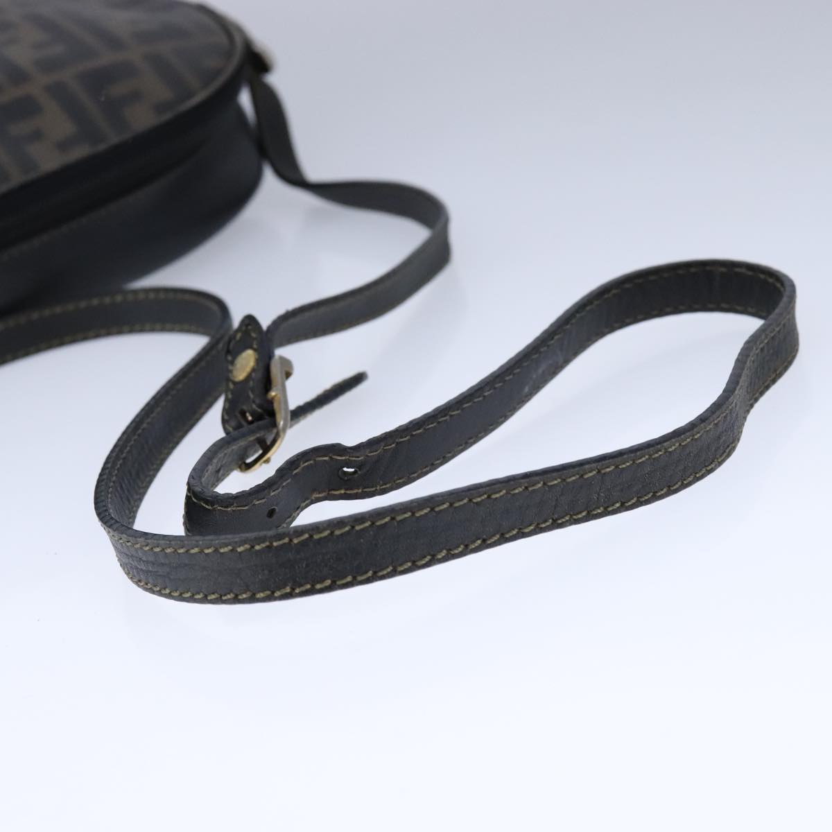 FENDI Zucca Canvas Shoulder Bag PVC Khaki Black Gold 106832