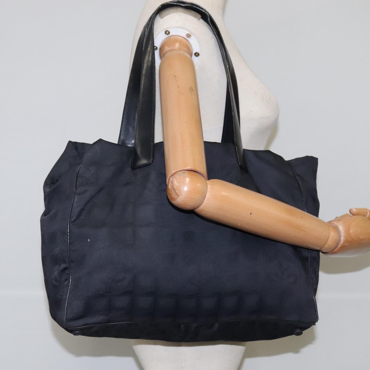CHANEL New travel line Tote Bag Nylon Leather Black CC 106833