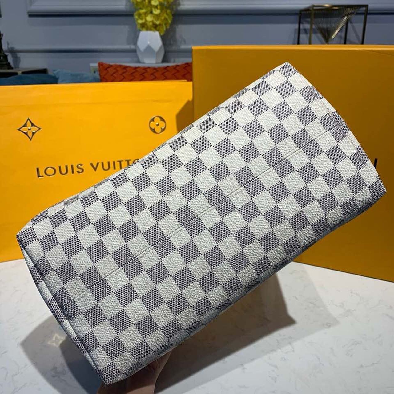 LV Lena MM Damier Azur Canvas For Women, WomenÃ¢â‚¬â„¢s Handbags, Shoulder Bags 13in/33cm LV N44040