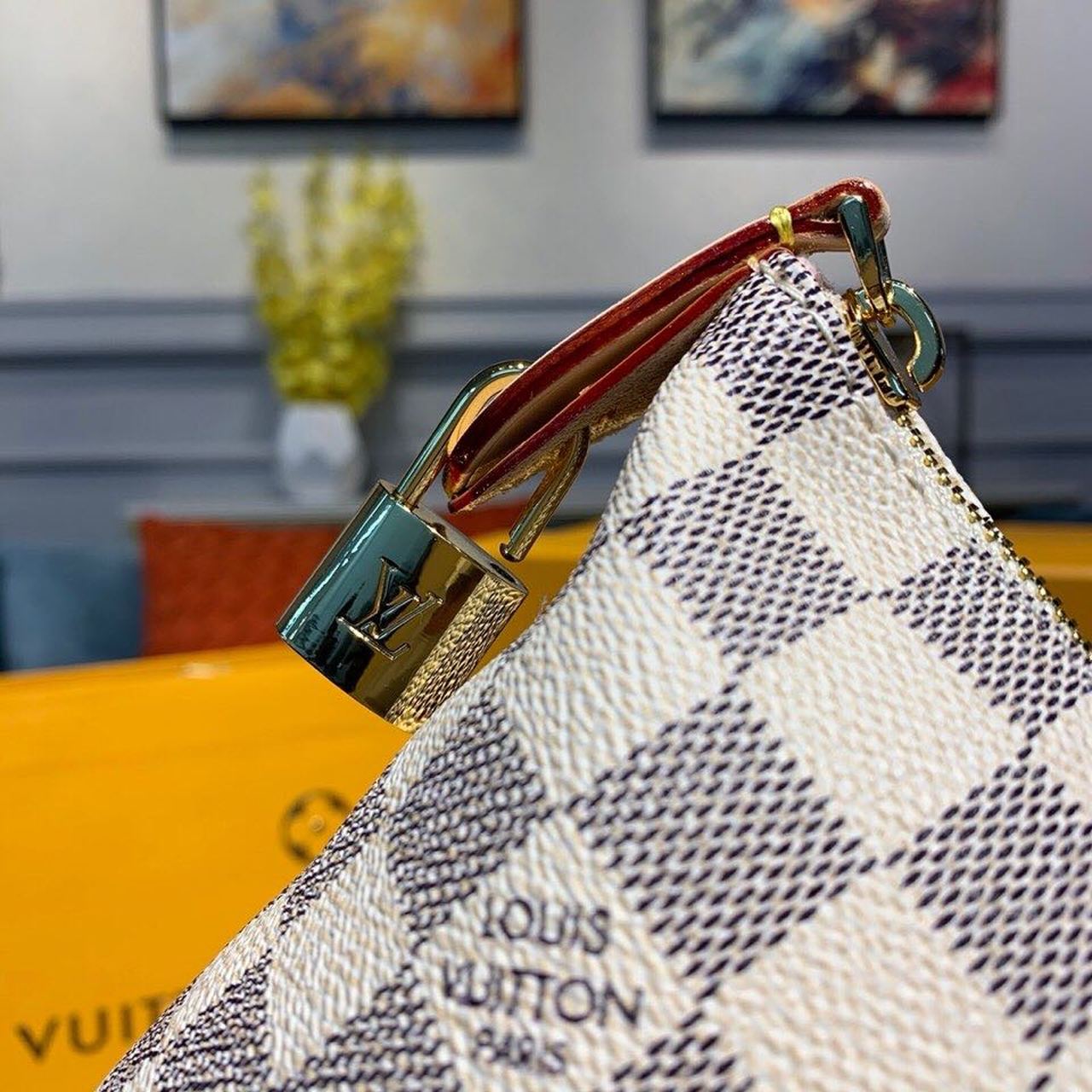 LV Lena MM Damier Azur Canvas For Women, WomenÃ¢â‚¬â„¢s Handbags, Shoulder Bags 13in/33cm LV N44040