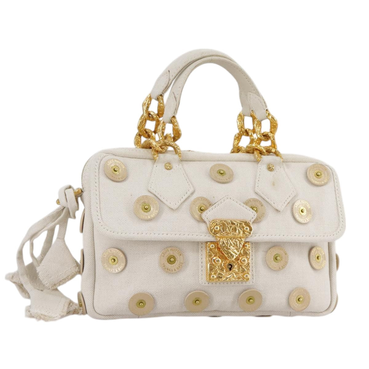 LOUIS VUITTON Tinkerbell Polka Dots Panama Bag Canvas White M95407 106959