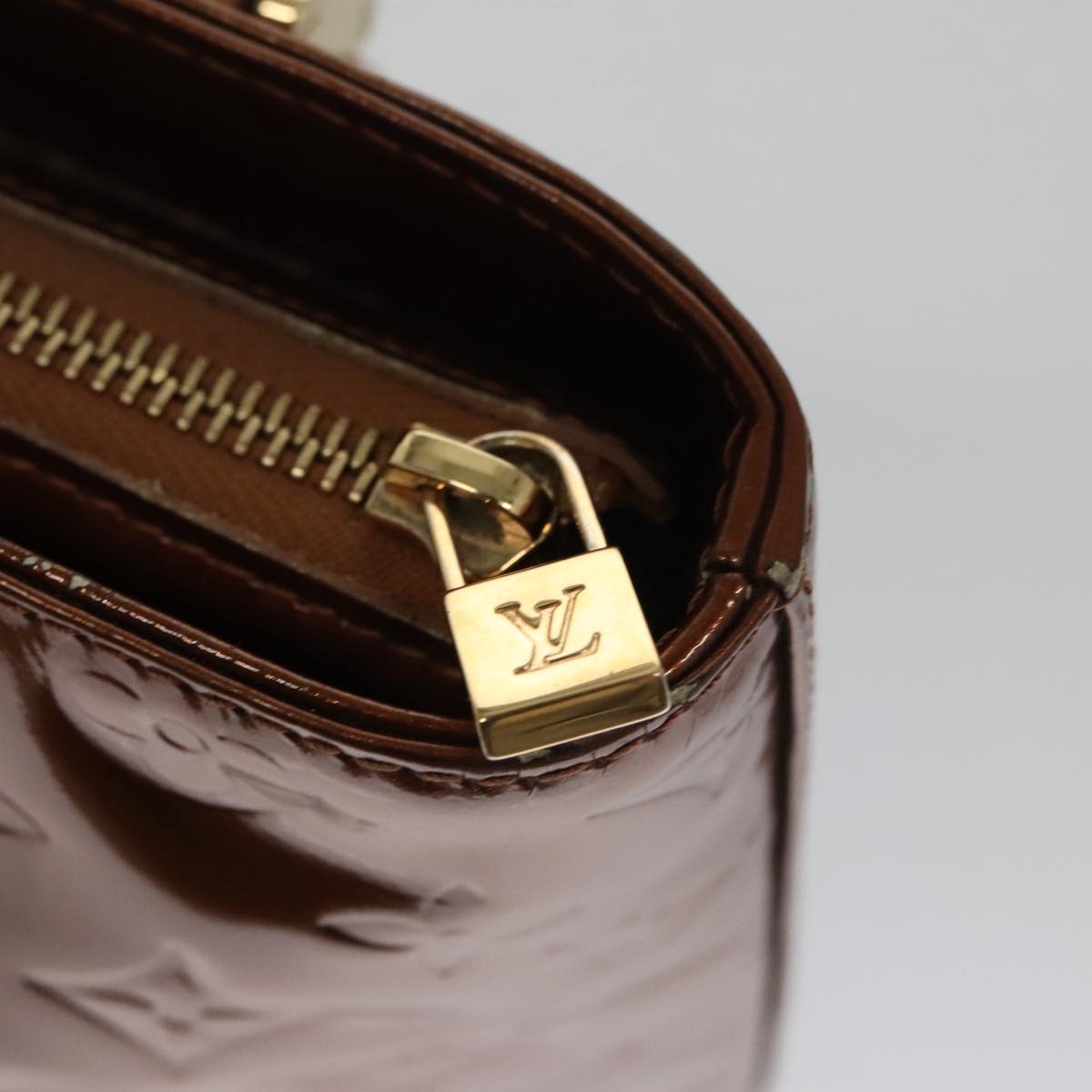LOUIS VUITTON Monogram Vernis Houston Hand Bag Bronze M91122 LV 107154