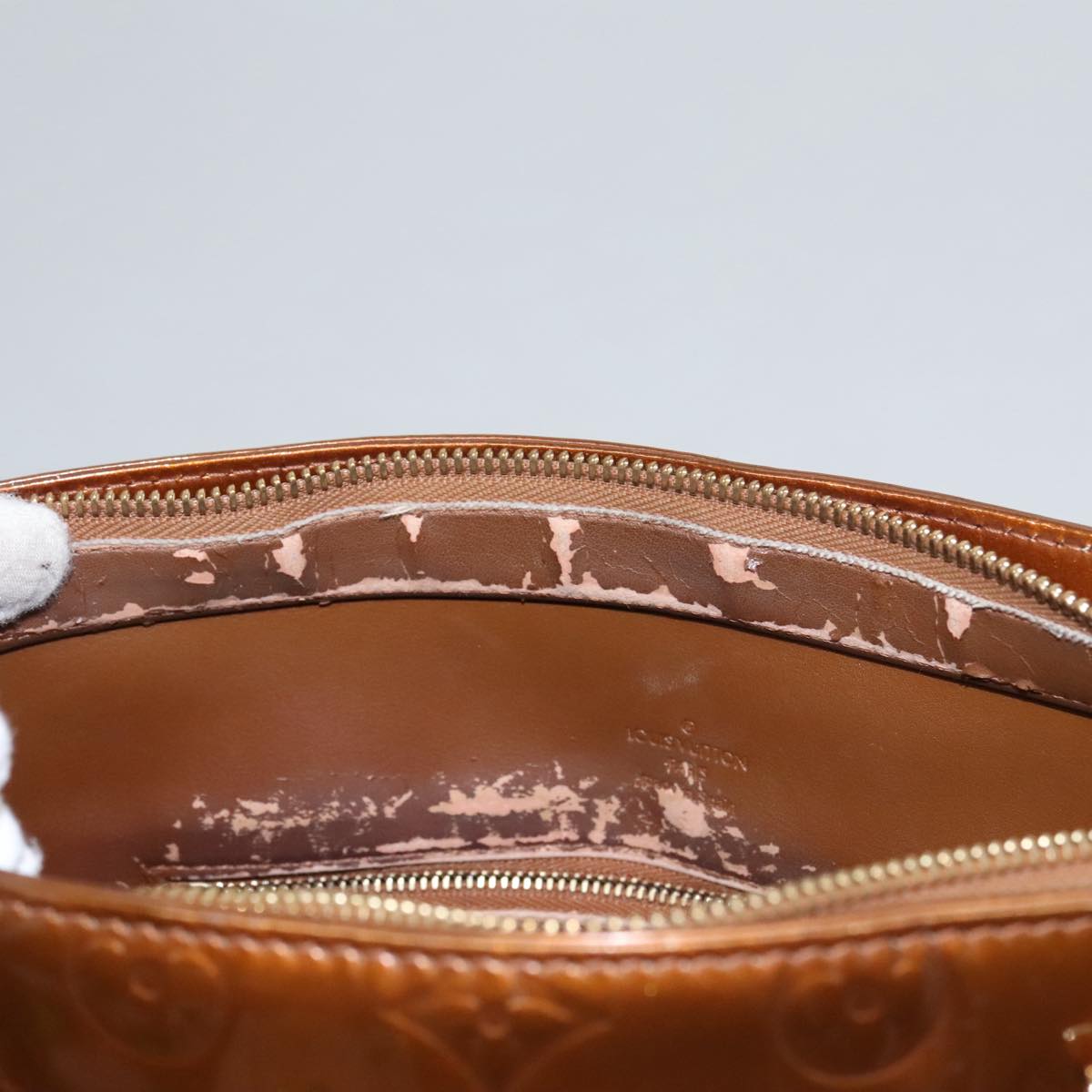 LOUIS VUITTON Monogram Vernis Houston Hand Bag Bronze M91122 LV 107154