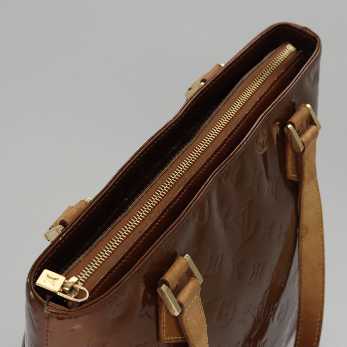 LOUIS VUITTON Monogram Vernis Houston Hand Bag Bronze M91122 LV 107154