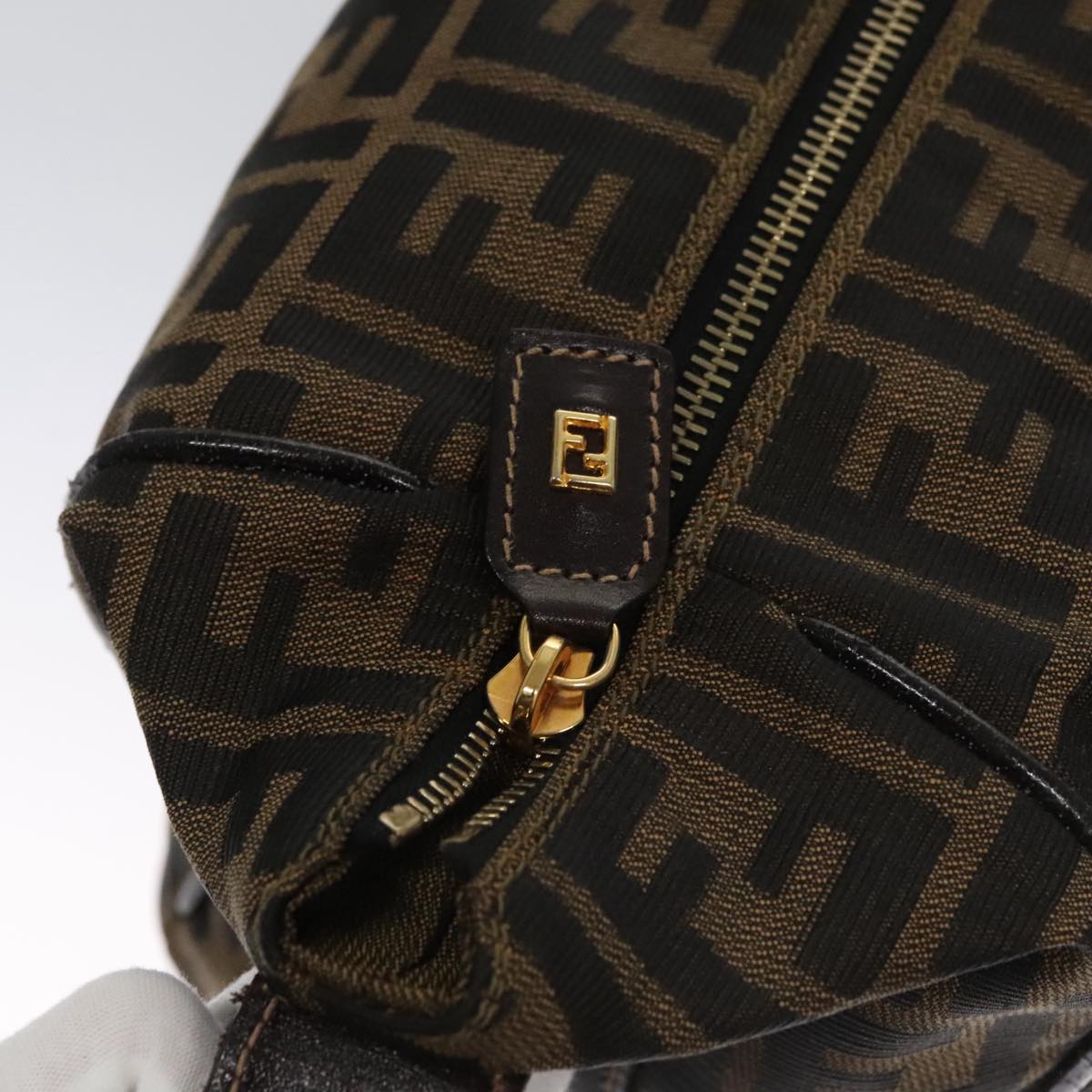 FENDI Zucca Canvas Vanity Pouch Brown Black gold 107233