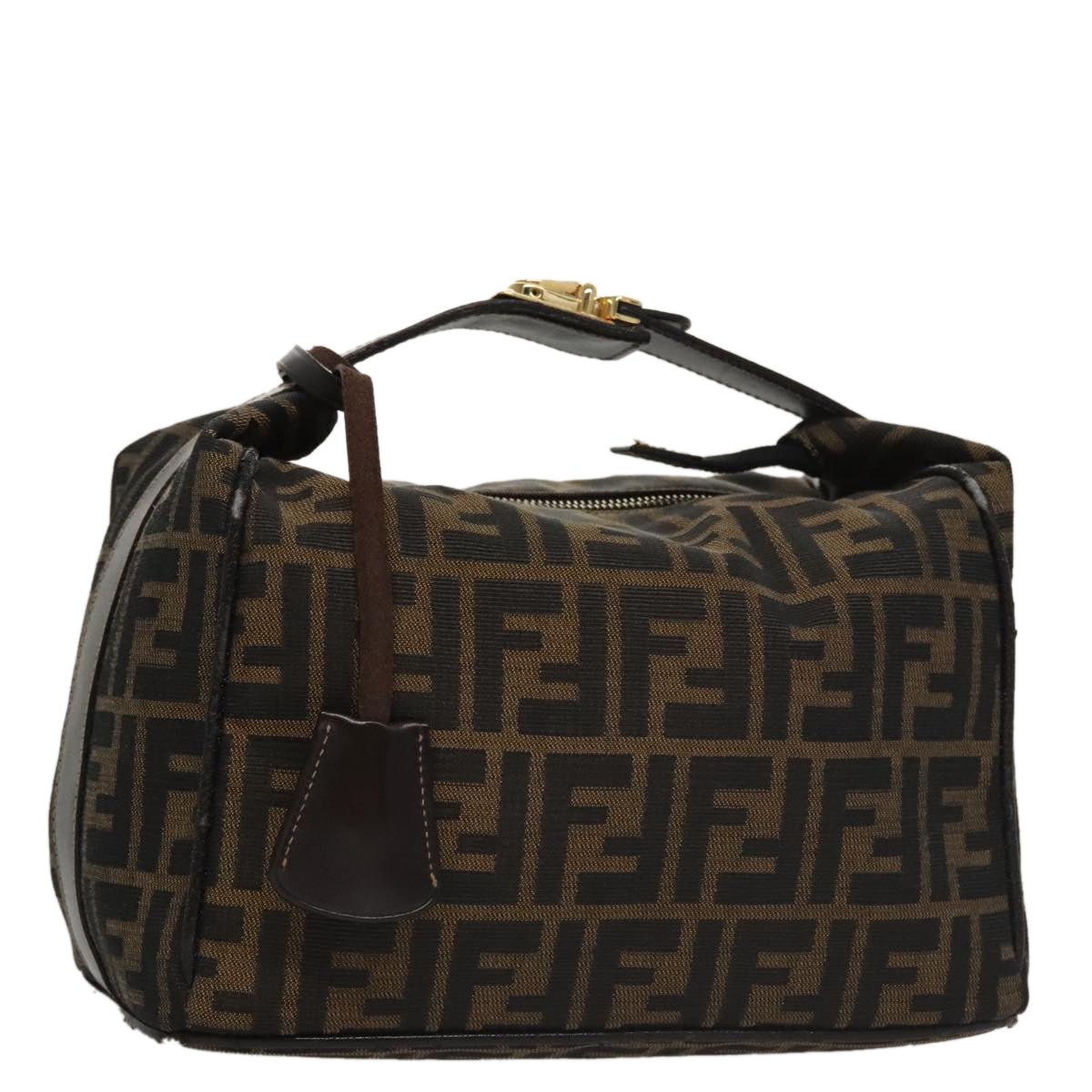 FENDI Zucca Canvas Vanity Pouch Brown Black gold 107233