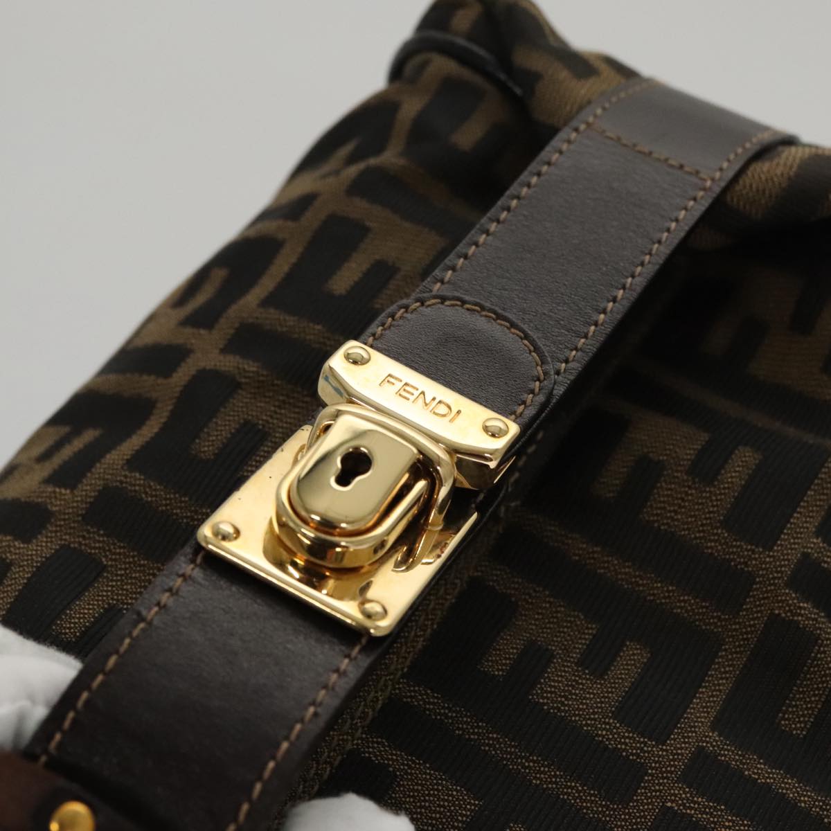 FENDI Zucca Canvas Vanity Pouch Brown Black gold 107233