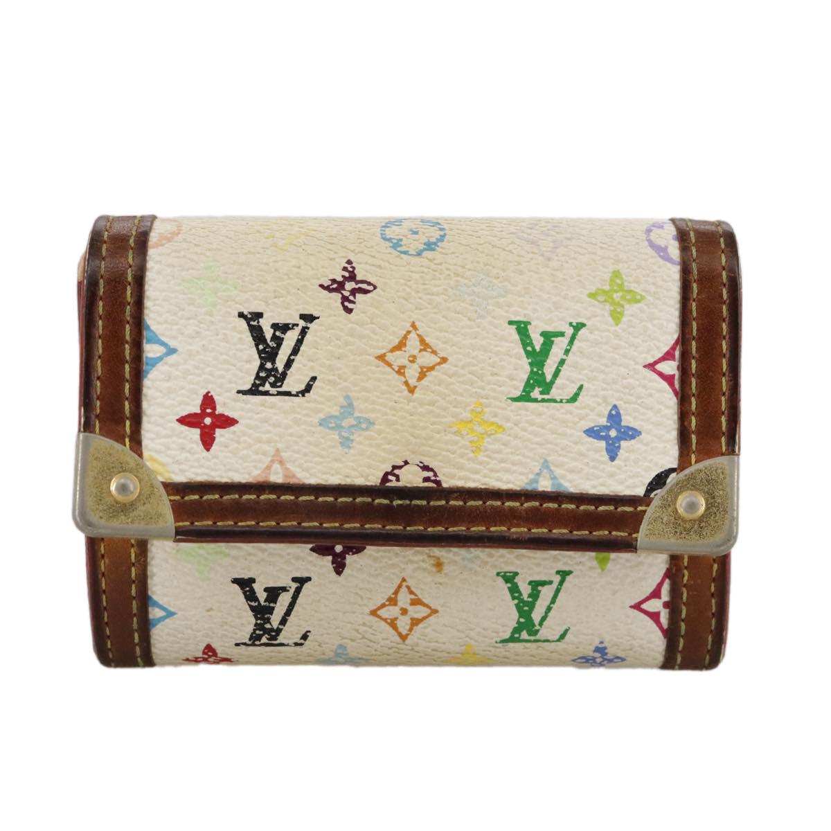 LOUIS VUITTON Monogram Multicolor Porte Monnaie Plat White M92657 107290