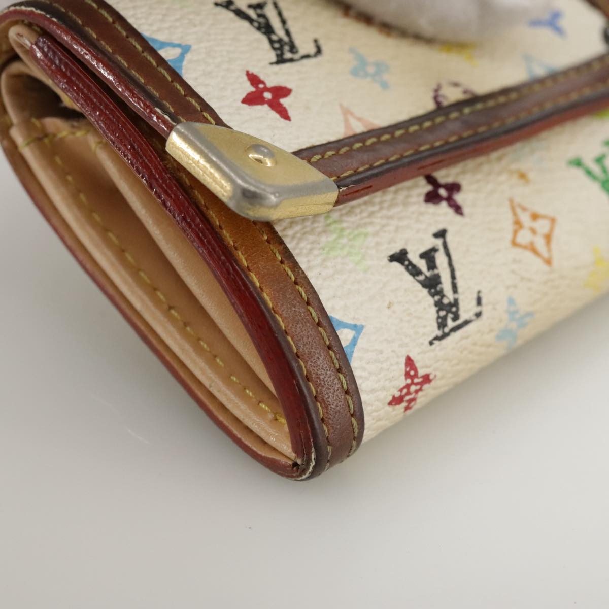 LOUIS VUITTON Monogram Multicolor Porte Monnaie Plat White M92657 107290