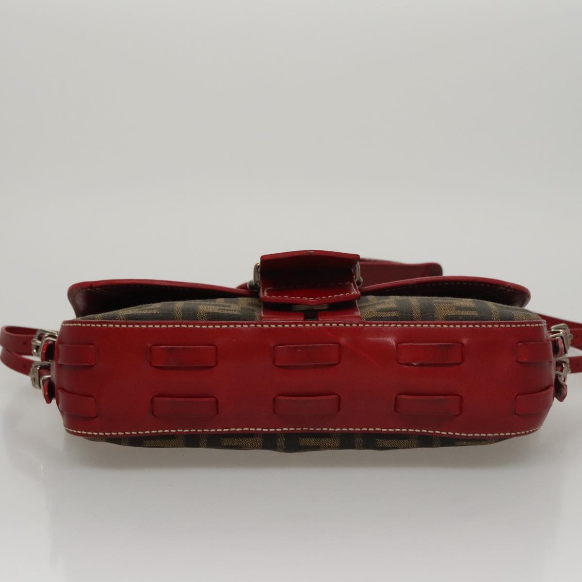 FENDI Zucca Canvas Shoulder Bag Brown Red 107607