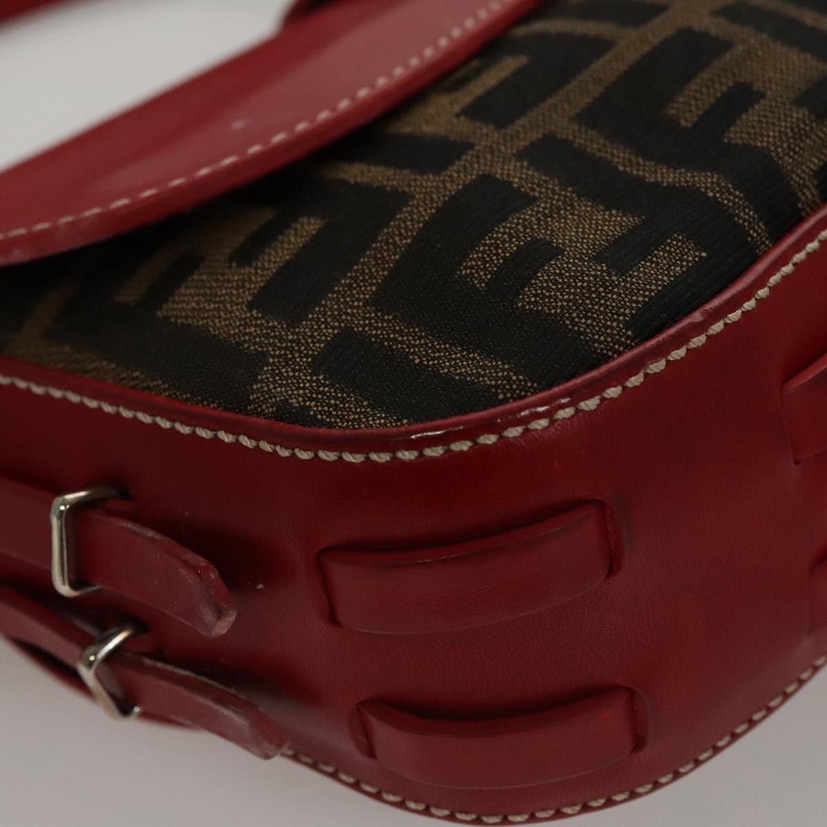 FENDI Zucca Canvas Shoulder Bag Brown Red 107607