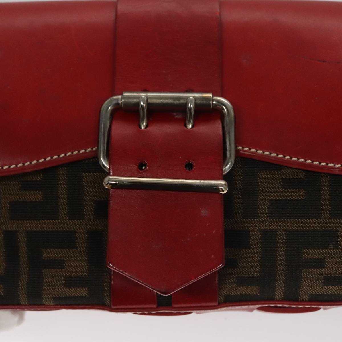 FENDI Zucca Canvas Shoulder Bag Brown Red 107607
