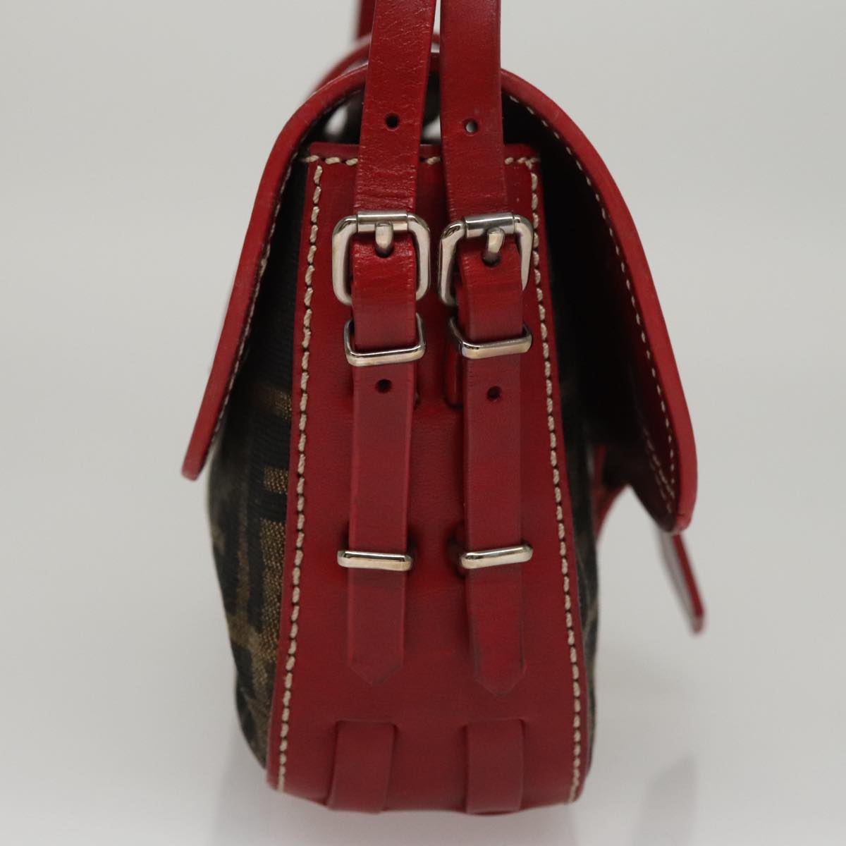 FENDI Zucca Canvas Shoulder Bag Brown Red 107607