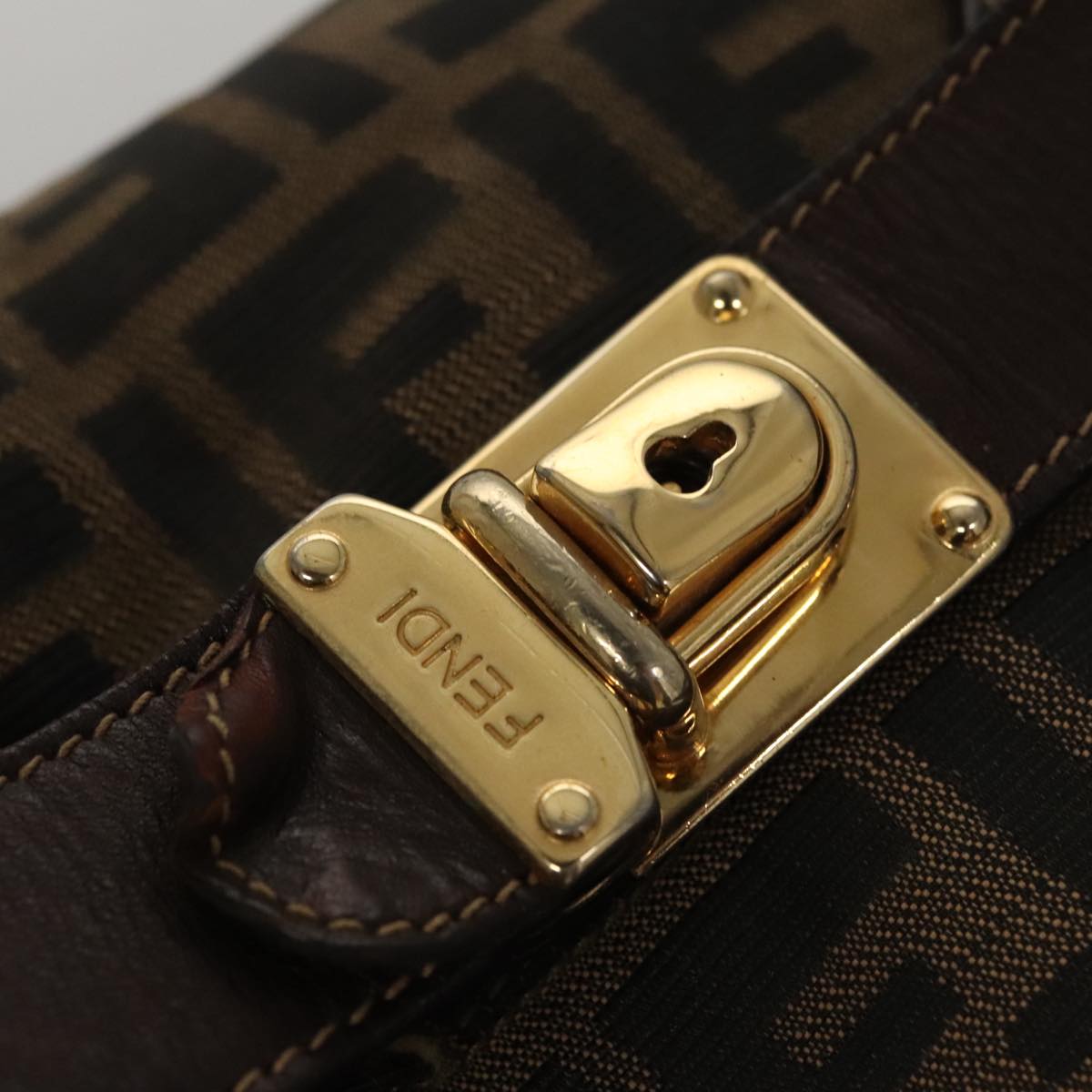 FENDI Zucca Canvas Hand Bag Brown 107610
