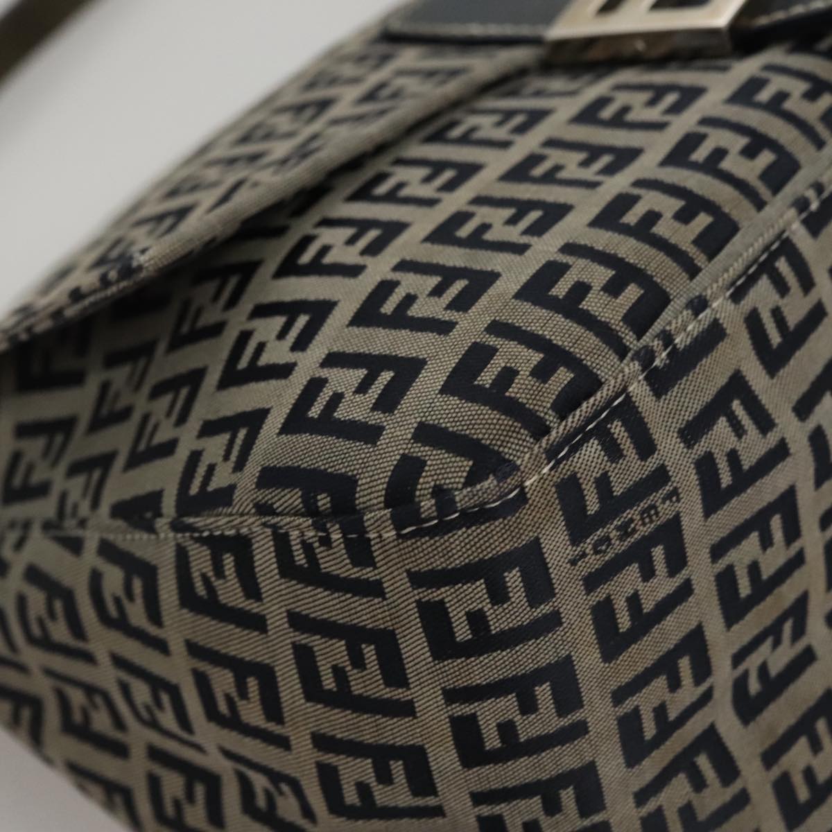 FENDI Zucchino Canvas Mamma Baguette Shoulder Bag Navy 107613