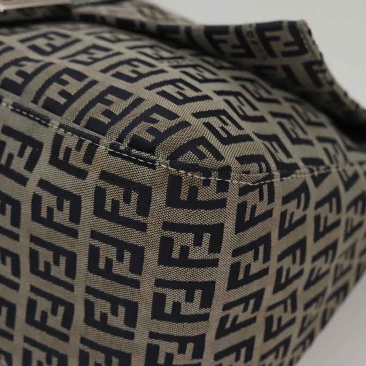 FENDI Zucchino Canvas Mamma Baguette Shoulder Bag Navy 107613