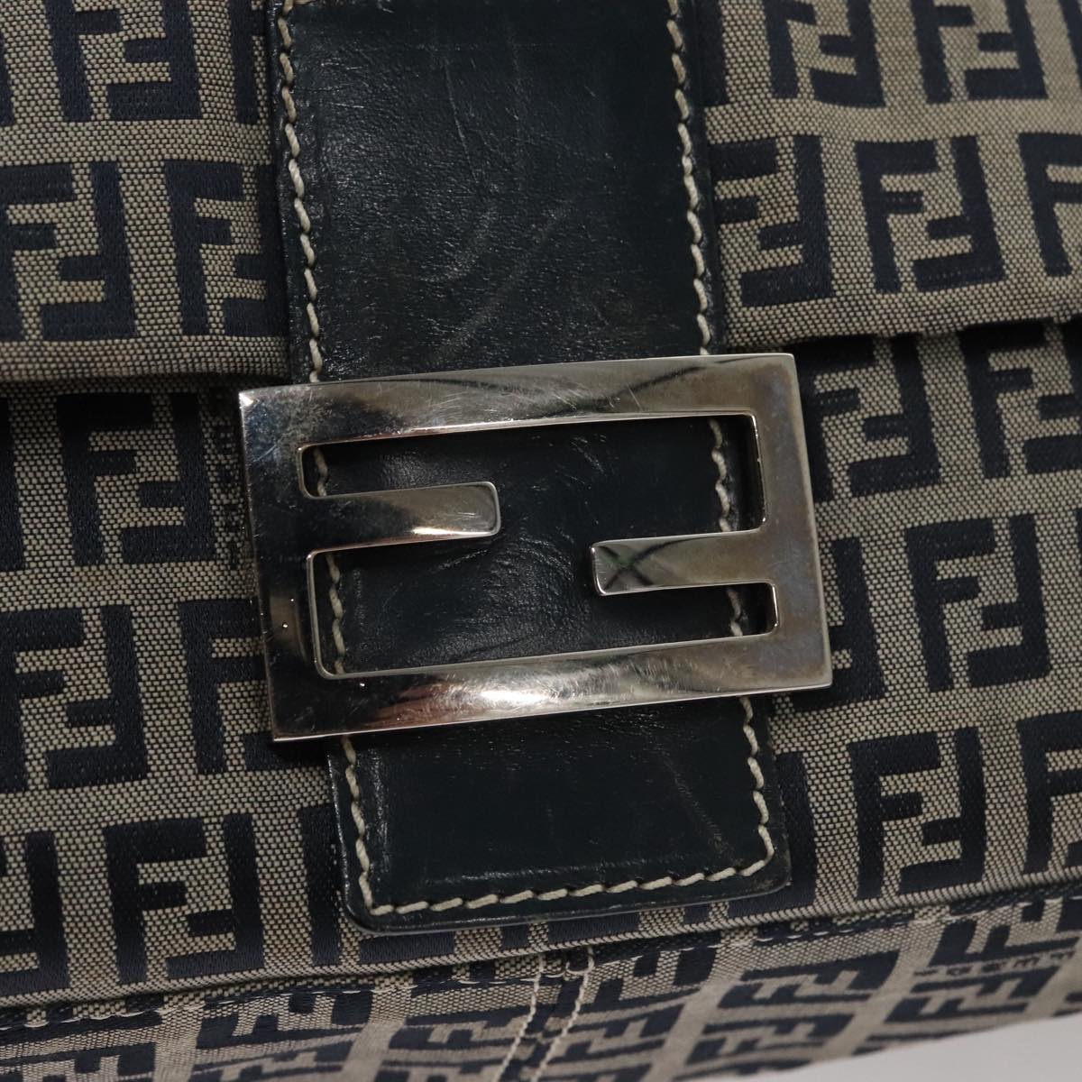 FENDI Zucchino Canvas Mamma Baguette Shoulder Bag Navy 107613