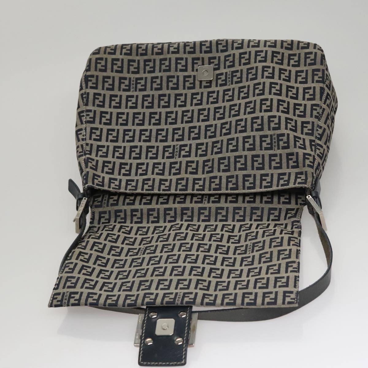FENDI Zucchino Canvas Mamma Baguette Shoulder Bag Navy 107613