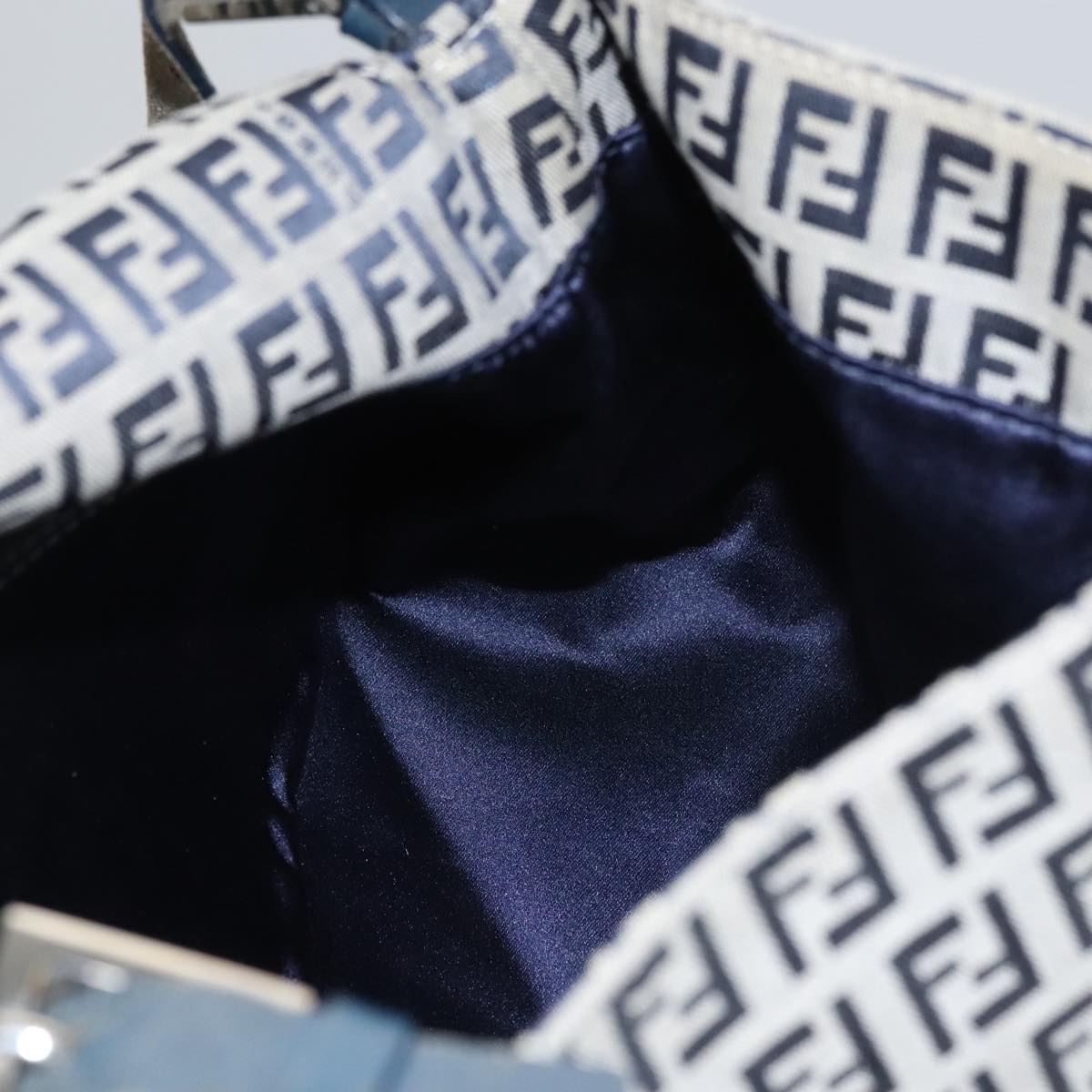 FENDI Zucchino Canvas Mamma Baguette Shoulder Bag Navy 107613